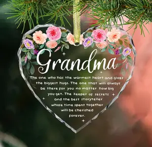 Gossby Heart - Shaped Grandma Glass Christmas Ornament for Grandma - Xmas Tree Decoration