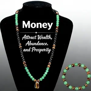 Money Attraction Bracelet and Money Attraction Necklace, Anniversary, Vacation &Theme Parties Jewelry Charms Abundance Crystal bracelet, Long Chain, Sweater chain,Crystal Protection Jewelry for Wealth Abundance, Couples exchanging gifts