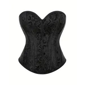 Women'S Classic Jacquard Strapless Corset with Side Zipper - Black, Lace-Up Body Shaper for Adults, Perfect for Parties and Formal Events, Formal Attire|Elegant Strapless Corset|Zippered Corset