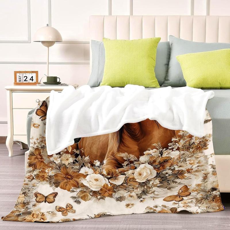 Horse Throw Blnaket Gifts for Women Girls Kids Adults, Super Soft Funny Vintage Brown Horses Blanket Gifts for Horse Lovers, Warm Cozy Plush Flannel Throw Blankets for Couch Bedding
