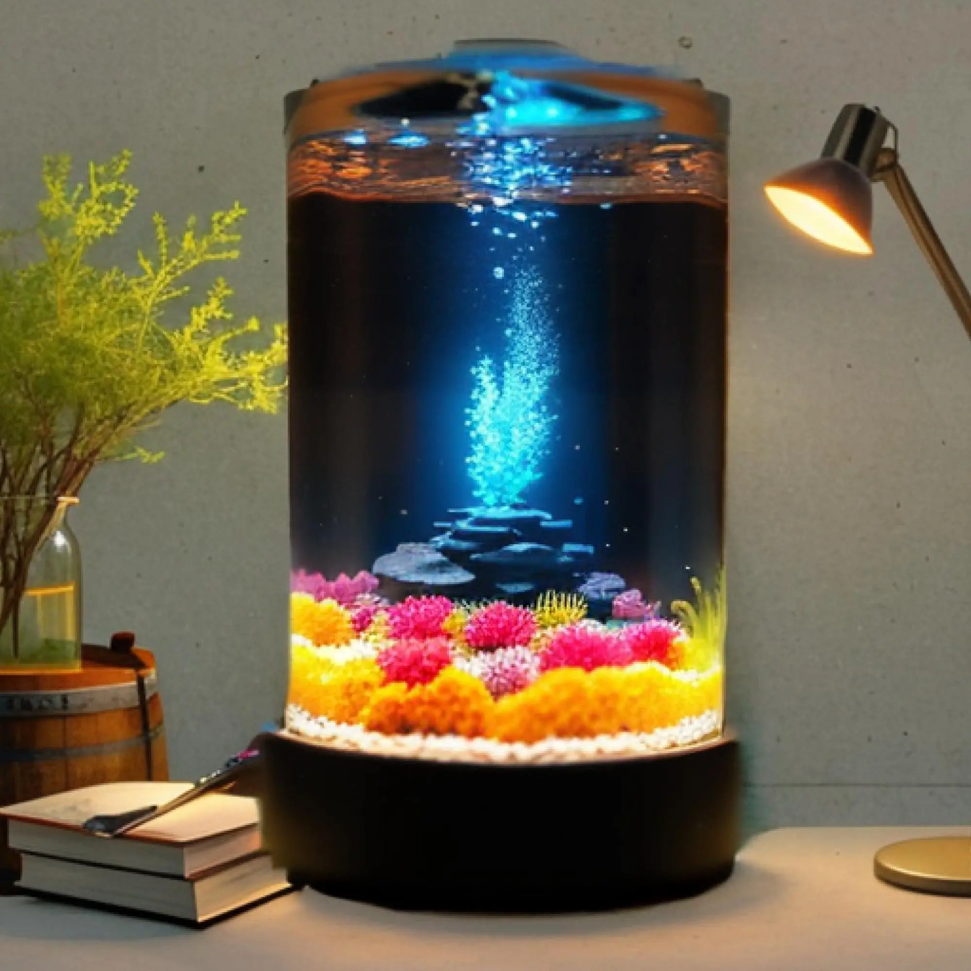 0.6 Gallon Aquarium Kit, Fish Tank Kit with Filter & 6 Color LED Light, Small Fish Tank Starter Kit for Small Aquatic Pet