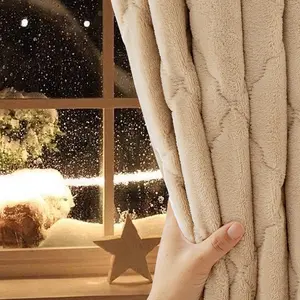 Winter Heavyweight Insulated Curtains, Windproof Thermal Fleece Drapes, Full Light Blocking, Hole Top Window Valance, Living Room & Bedroom, Home Decoration Curtain