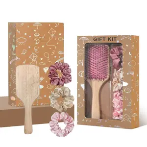Wooden Hair Brush & Satin Scrunchie Gift Set| Perfect for Her!The Ultimate Hair Care Gift Kit for Mom, BFF & Girlfriend