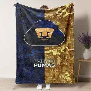 P UNAM Blanket – Vintage Aztec-Inspired Design Featuring the Iconic Puma Head Crest & # SoyDePumas Slogan, Perfect for Mexican Soccer Fans
