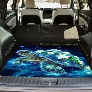 1 piece of dreamy sea turtle and lotus print polyester car trunk mat - soft, durable, non-slip, machine washable cargo mat for SUVs and cars, SUV trunk mat, easy-to-clean interior mat, stylish and simple design, keeps the interior clean and tidy