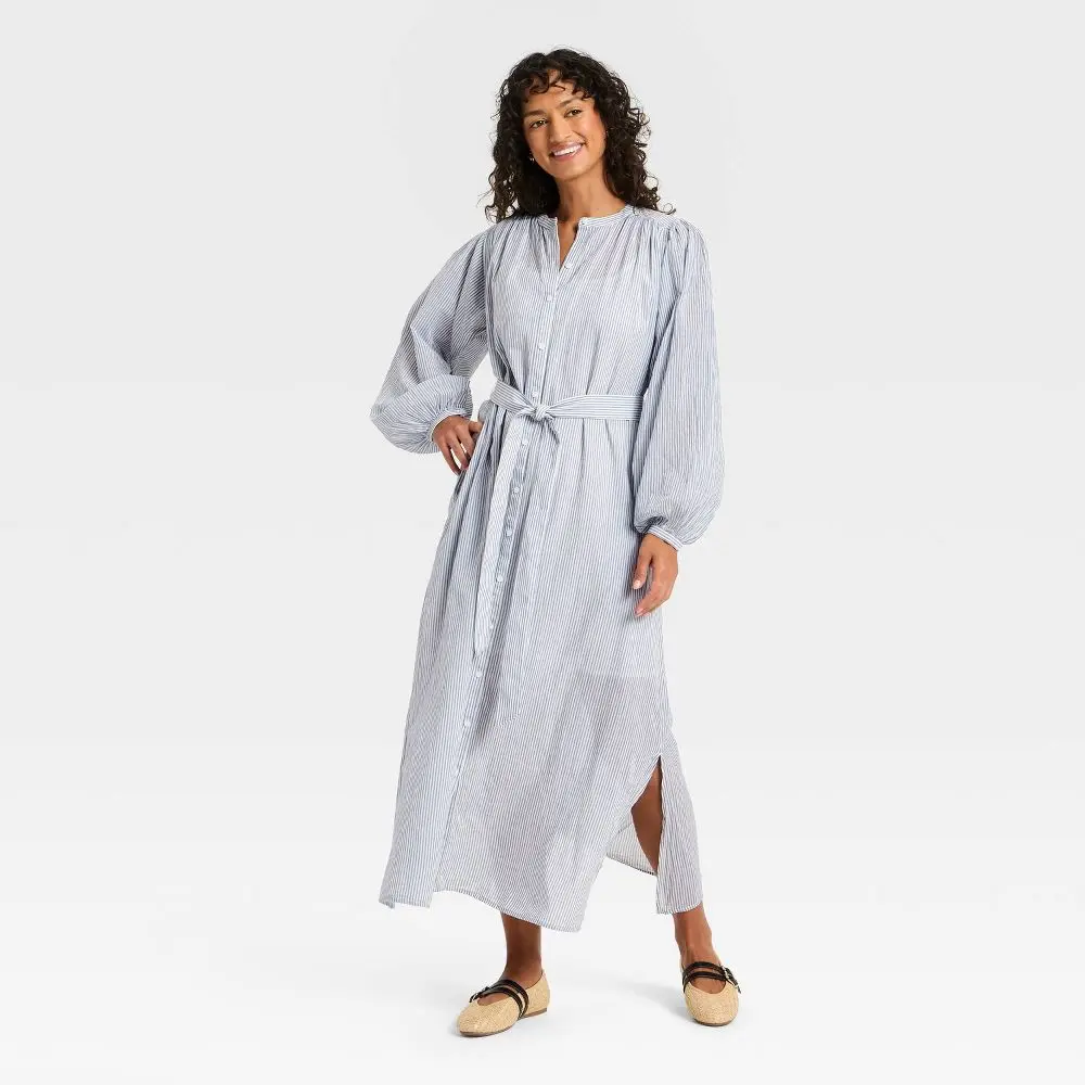 Women's Balloon Long Sleeve Collared Neck Maxi Shirtdress - Universal  Thread - TikTok Shop