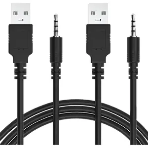 2-Pack 3.3-Feet USB 2.0 Type A Male to 3.5mm AUX Male Charging Cable Charge Cord for MP3 MP4 Players, Headphones, Speakers, Watches, Boombox