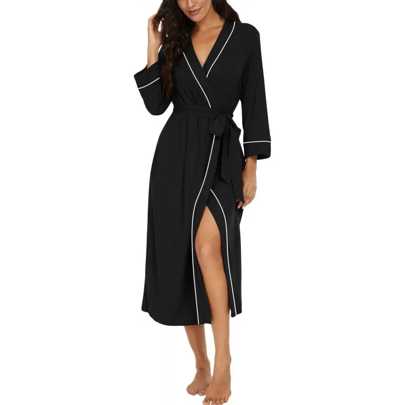 knee length dresses for ladies Alma Egyptian Cotton Jacquard Bath Robe Mocha Brown – Calla Angel main image 1