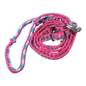 Braided Barrel / Roping Reins 8 ft with 2 Nickel Plated Scissor Snaps Multi Tone Colors