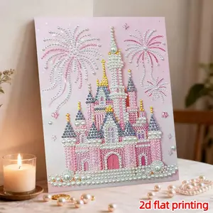 DIY 3D Pearl Painting Kit, Castle Design with Fireworks, Fun Art Craft for Adults & Beginners, Unique Home Wall Decor