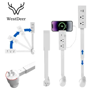 WestDeer EASY Rotating Wall Outlet Extender,180° rotating head plugs,Power Extension Cord,2 AC outlets,USB-A/USB-Cports,extendable design,22-34 inches,Ideal for home and office use,high power socket,Perfect Gift