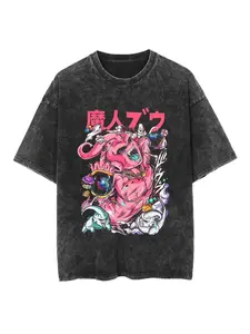 Nysekai Retro Washed Pink Devil Candy Monster Anime Pattern T-shirt, Street Wear Oversized Unisex T-shirt, Men's and Women's Summer Casual Sports Loose and Comfortable Round Neck Short Sleeved Fashionable Top