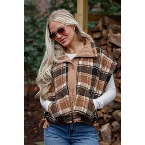 Trailhaven Brown Plaid Sherpa Vest