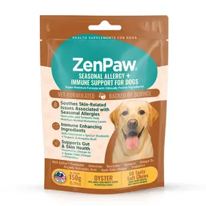 ZenPaw Pet Allergy Relief Oyster Chew Vet-Formulated for Seasonal Comfort Immune Boost Gut Skin Health with Omega-3s & Probiotics 50 ct, Immune Boosting