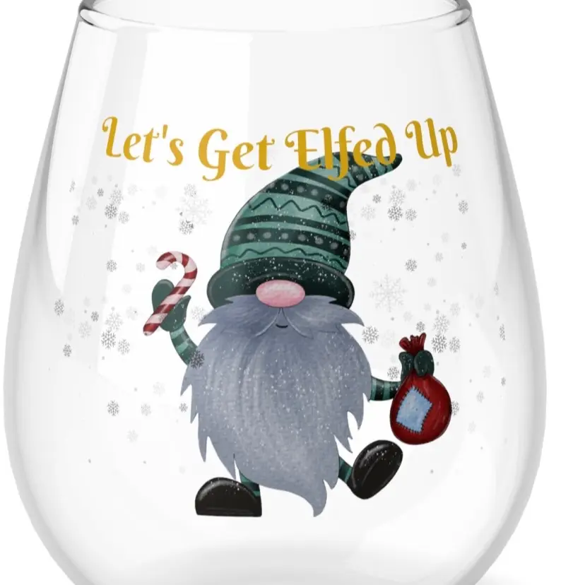 Let's Get Elfed Up Stemless Wine Glass - Christmas Drinking Glass