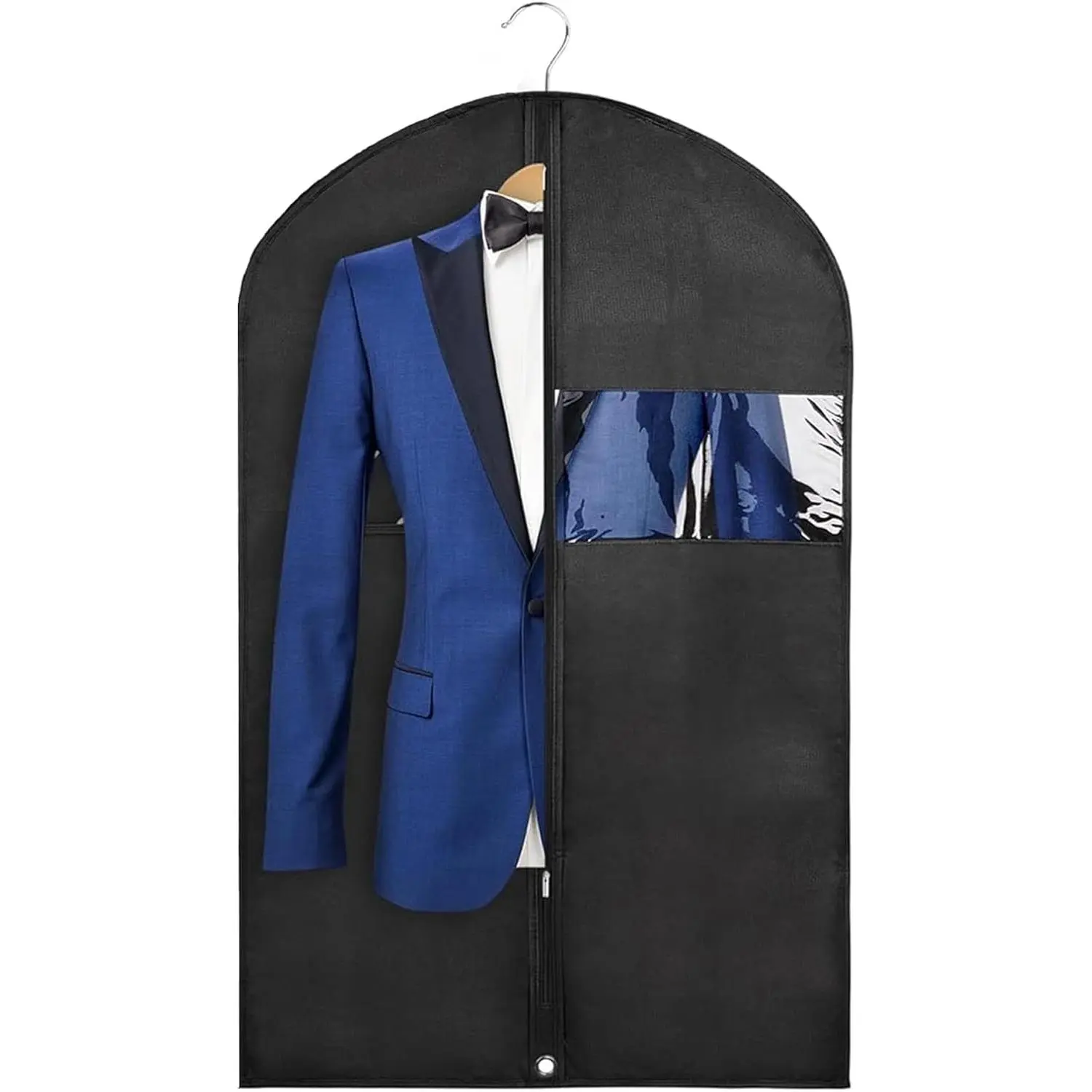 43" Black Garment Bags for Hanging Clothes Storage and Men Travel with Car, Hanging Suit bag Cover with Zipper, Clear Window and Name Tag for Shirt, Jacket, Suit, Coat (1)