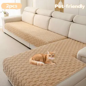 2PCS Plush Sofa Covers, Pet-Friendly Anti-Scratch Furniture Protector,Thick Soft Couch Seat Covers, Non-Slip Quilted Sofa Cushion Protector, Machine Washable Couch Cover for Sectional Sofa, L-Shaped Couch, Loveseat & Living Room Furniture Decor