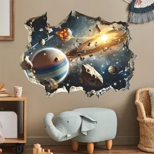 2PCS 3D Space Wall Decals - Vibrant Universe Self-Adhesive Wall Decor for Bedroom, Game Room, Living Room Decorative Ornaments