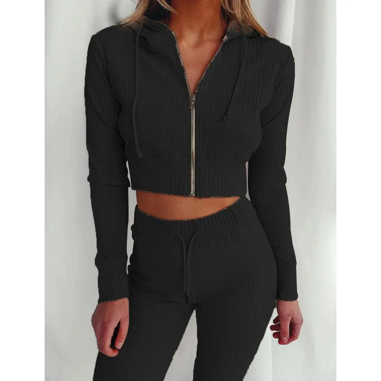 Women'S Hooded Long Sleeve Waist Suit, Slim Sports Zipper, Casual Fashion Trend 2024