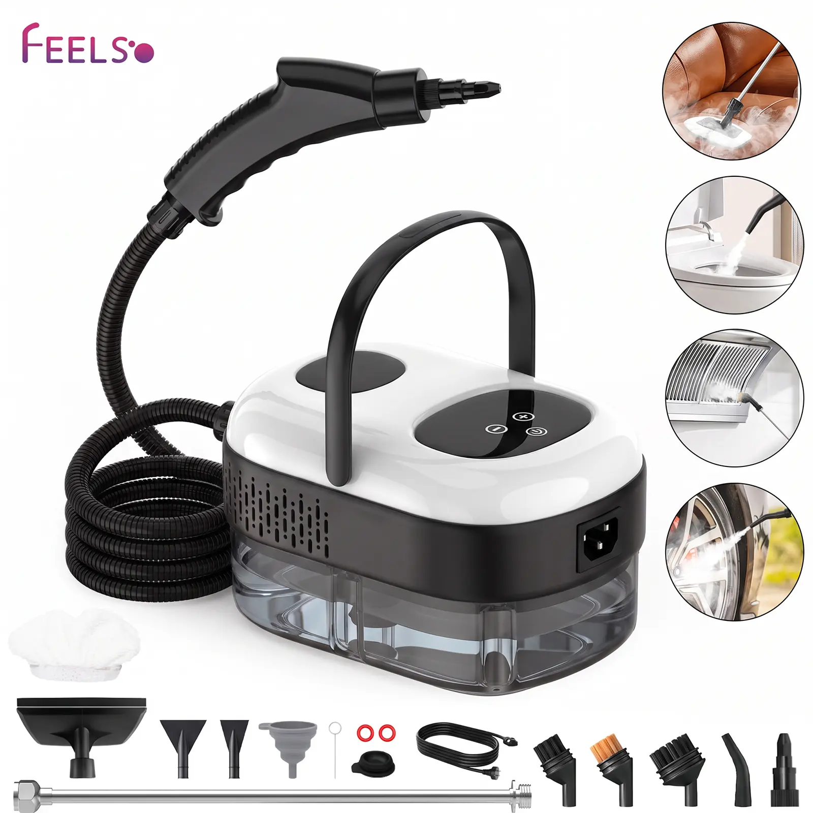 【Back To School】 Corded 1500W Motor High-Temp Steam Cleaner - 1400ml Tank, 6 Steam Levels, 17-Piece Accessories, 100% Bleach-Free for Deep Cleaning Car, Kitchen Grease