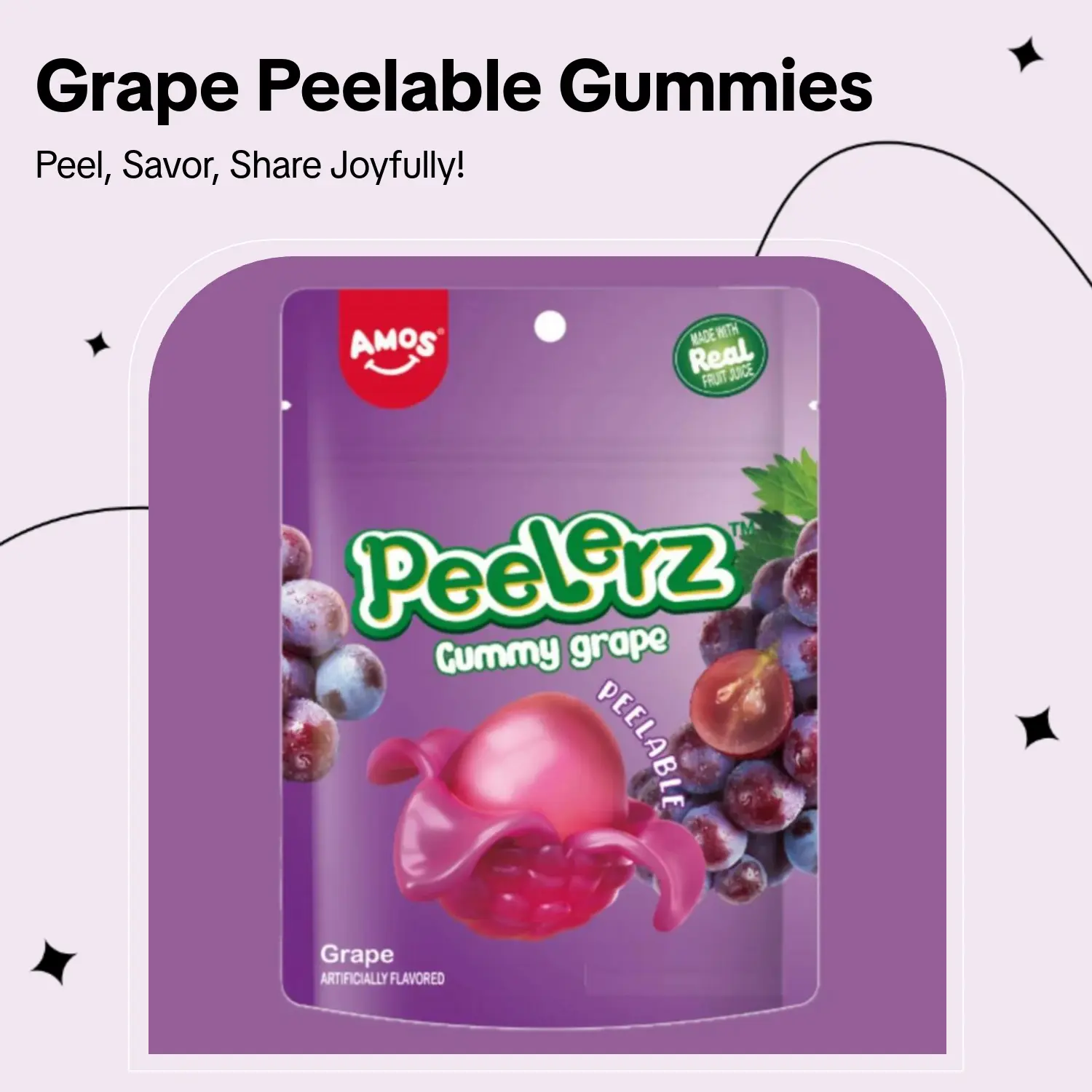 Pack 1 Peelerz Grape Peelable Gummy Candy .6OZ