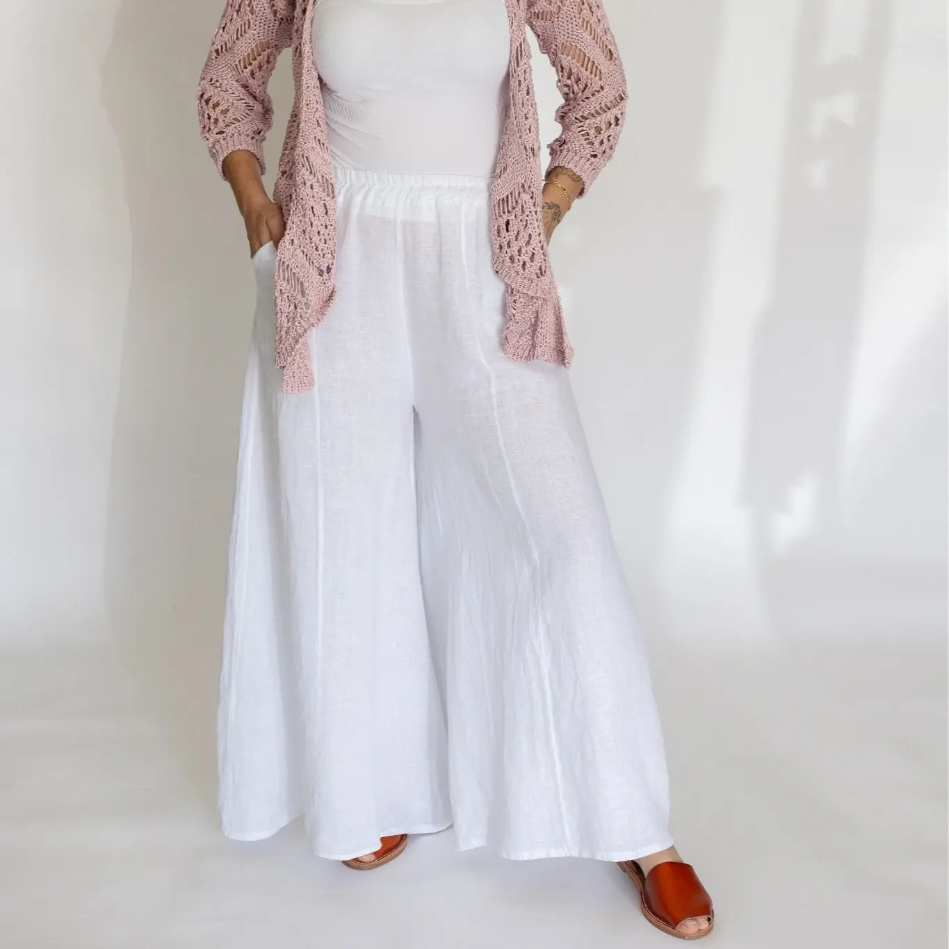 Palazzo Linen Pants amelia S-1XL. White Wide Leg Trousers for Women Comfortable Stylish Linen Fabric