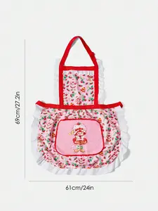 Strawberry Shortcake 1-Piece Polyester Apron - Cute Cartoon Character, Contrast Ruffle Trim, Playful Charm, Kitchen Room Home Care Supply, Valentine's Day Gift