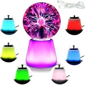 Interactive Touch 3 Inch Plasma Ball Lamp USB Powered 7 Color Changing Lightning Globe Mood Light for Party Prop Gifts Desk Space Decor