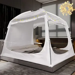 Bed Tent Bed Canopy Breathable  for Adult and -  Design Light Reduction 93% Sleeping Dream Tents Indoor Portable Big Space with String Light 3 Doors  Full   Size