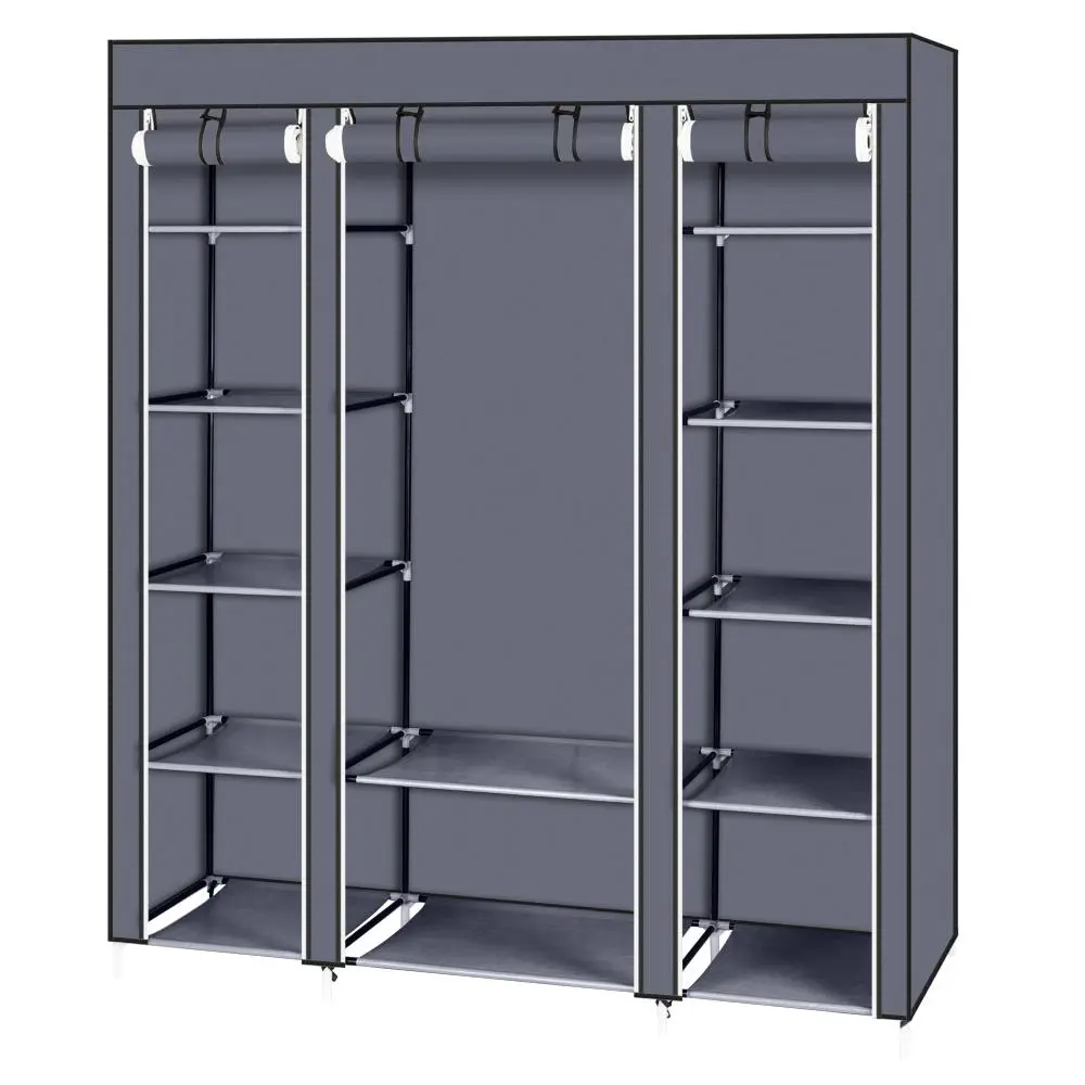 Karlhome  69" Portable Clothes Closet Wardrobe Storage Organizer with Non-Woven Fabric Quick and Easy to Assemble Extra Strong and Durable Gray