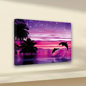 Purple Dolphin Canvas Art Print Framed Wall Poster, Suitable for Home, Bedroom, Kitchen, Living Room, Office, Hotel, Cafe Decoration, Perfect as a Gift for Family and Friends.