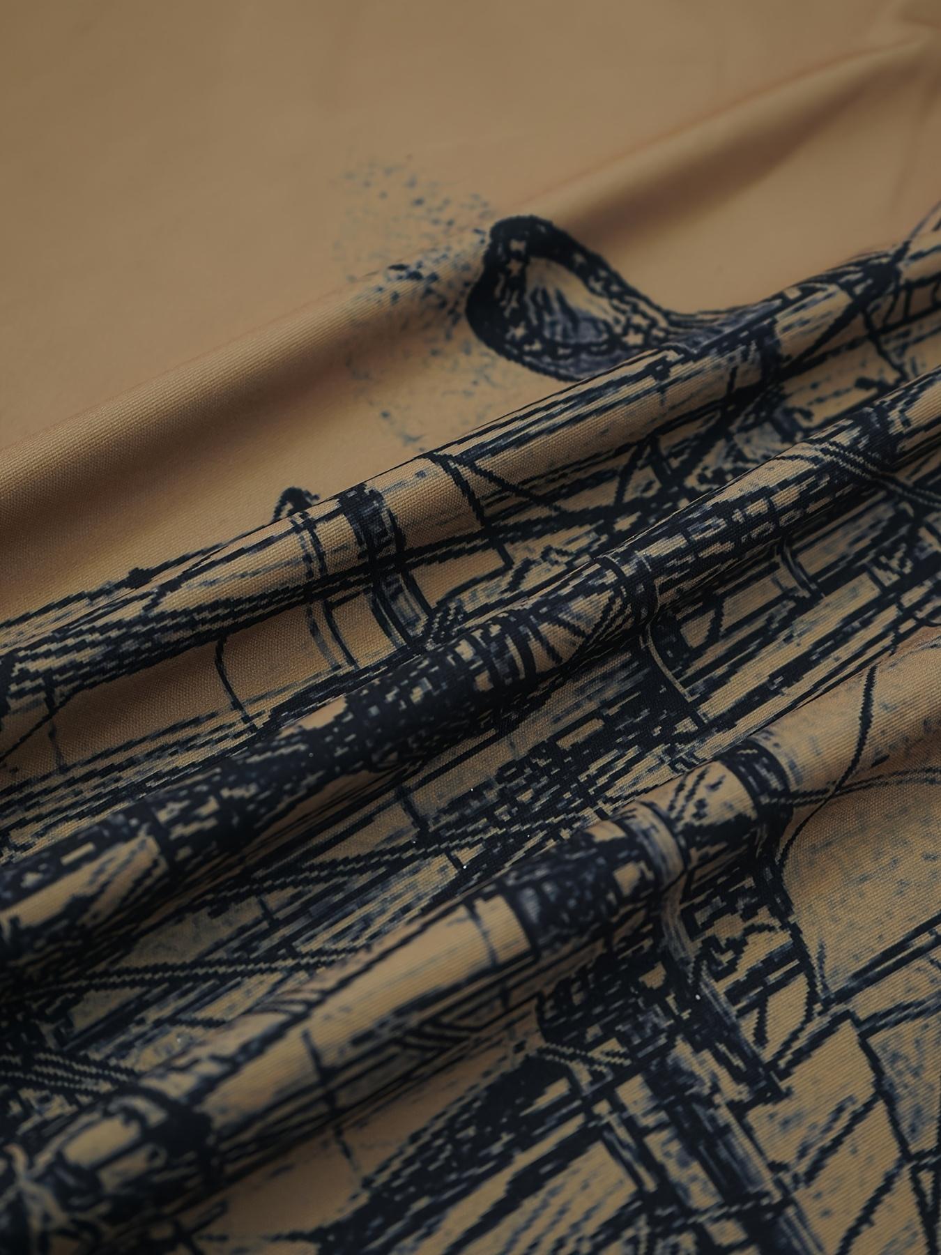 Autumn and winter vintage style sailboat print men's casual and comfortable long sleeved polo shirt Streetwear Collared Menswear