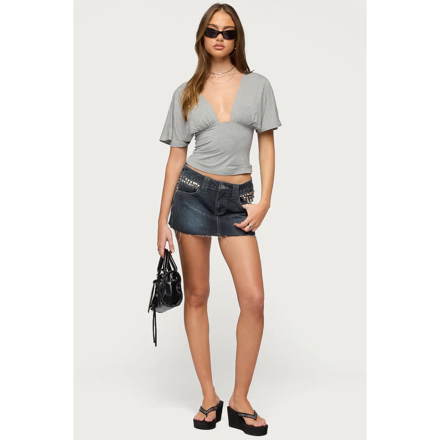Nicole Studded Denim Mini Skirt