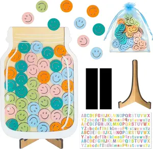 Smiley Faces Reward Jar - Personalized Star Jar Reward System with Letter Stickers,  for Home Chore Chart, Potty  Tool and Classroom Behavior  (45Pcs Token)