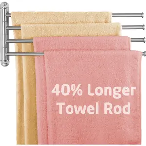 Extra Long Swivel Towel Bar 19.5" 4-Arm, Swing Out Towel Rack For Bathroom Wall, Hand Towel Holder For Multiple Towels, SUS304 Stainless Steel Brushed Finish