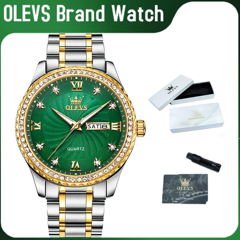 OLEVS Glam Men's Formal Analog Quartz Wristwatch - 40mm Round Dial, Stainless Steel Textured Bracelet, Hardlex Glass, Luminous Display, Backlit Roman Numerals, 30M-50M Waterproof Date Window, Clasp, Batteries, 12 Months Support, Business Wear Accessory