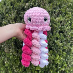 Handmade Crochet Jumbo Pink Jellyfish Plushie
