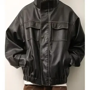 Spring and autumn retro brown leather jacket men's American casual motorcycle leather jacket loose lapel leather coat