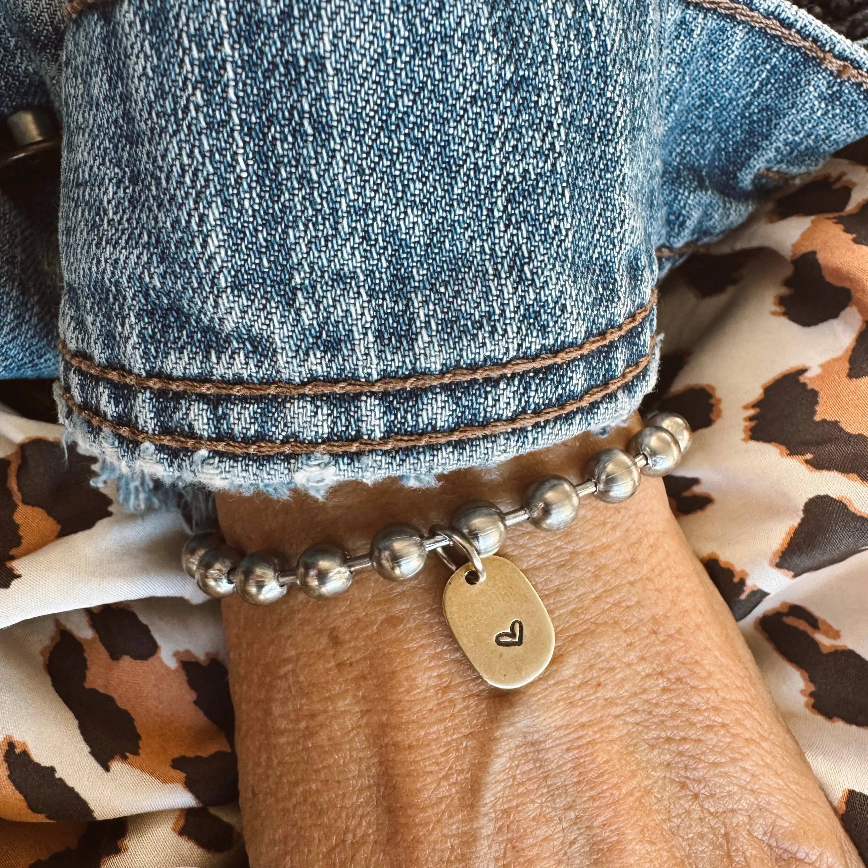 Brass Heart Tag Bracelet - Silver