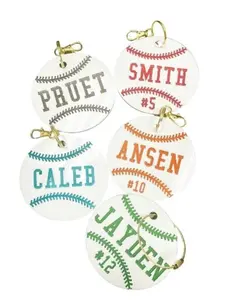 DOLCE CRAFTS Baseball Bag Tag - Personalized Name - Number - Color - Sports Bag Tag