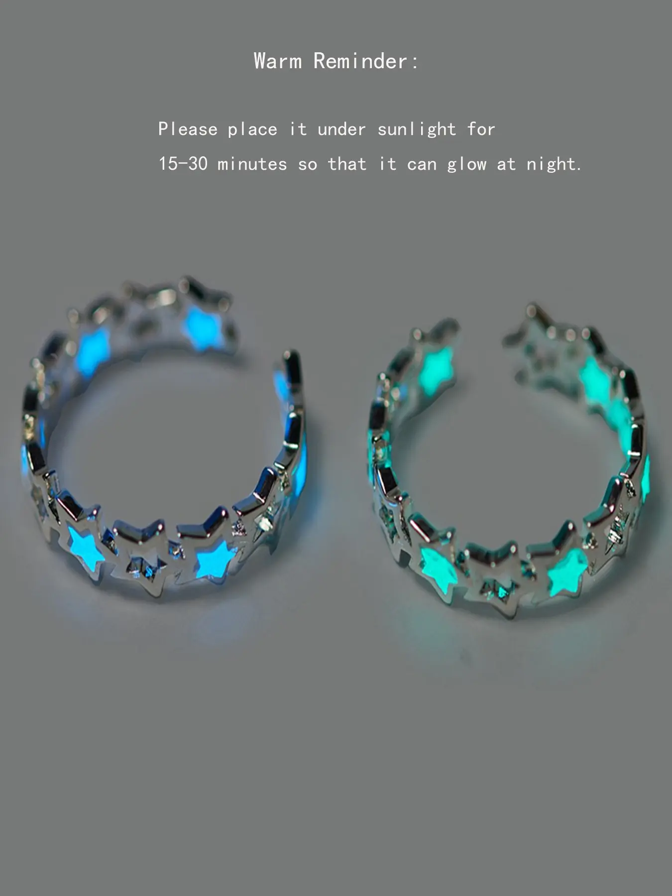 2pcs Glowing Star Creative Night Light Five-Pointed Star Ring, Adjustable Open Design, Suitable for Daily Wear, Christmas, Valentine's Day, New Year, Open Adjustable Rings