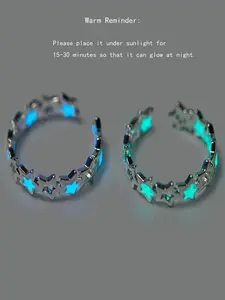2pcs Glowing Star Creative Night Light Five-Pointed Star Ring, Adjustable Open Design, Suitable for Daily Wear, Christmas, Valentine's Day, New Year