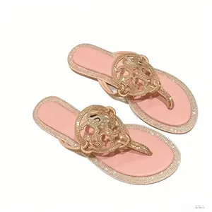 Rhinestone Flip Flops for Women 2026 Sparkly Dressy Sandals Bling Crystal Thong Sandals Flat Summer Beach Slides Comfortable Casual Wedding Party Shoes with Hollow Out Design Beach vacations and tropical getaways Weddings and bridal parties