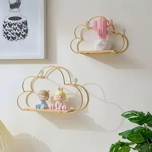 2pcs Set Wall-Mounted Punch-Free Storage Rack Home Living Room Wall Iron Art Decoration Rack Bedroom Room Wall-Mounted Storage Rack, Shelves