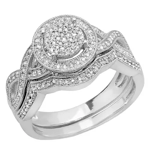Dazzlingrock Collection Round White Diamond Twisted Swirl Engagement Ring Set for Women (0.51 ctw, Color I-J, Clarity I2-I3) in 925 Sterling Silver Size 9