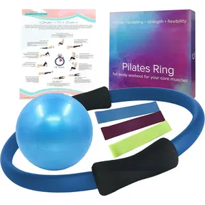 Pilates Ring and Ball Set with 3 Resistance Bands - Pilates Equipment for Home Workout - Magic Circle Pilates Ring 14 Inch to Tone, Sculpt and Strengthen - Fitness Ring for Yoga and Pilates