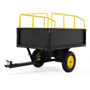 Heavy Duty Steel Dump Cart for ATV UTV Lawn Tractor and Riding Mower, 750 LBS Capacity 17 Cu Ft Utility Yard Trailer with Removable Sides, All Terrain Pneumatic Tires, Tow Behind Garden Wagon with One Lever Dumping