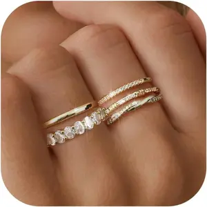 MILACOLATO 5PCS Stackable Gold Silver Rings for Women, Non Tarnish Dainty Cubic Zirconia Rings, 14K Plated Gold Minimalist Wedding Band Rings Set, Trendy Statement Stacking Rings Size 5-10