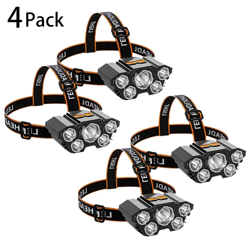 [Black Friday] 4-Pack Rechargeable LED Headlamps - Portable, Waterproof, Durable, 4-Mode Adjustable Headlight for Hard Hat, Camping