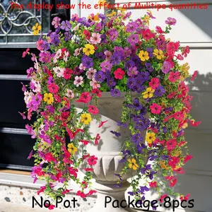 8PCS Artificial Hanging Fake Flowers, Artificial Flower Decorations, Faux Silk Flowers Plants for Outdoor Planter UV Resistant Daisy with Eucalyptus Leaves, Porch Front Door Patio Balcony Yard Decor, Faux Flowers, Artificial Flower